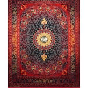 فرش سوفیا - مدل تابان - زمینه لاکی طلایی